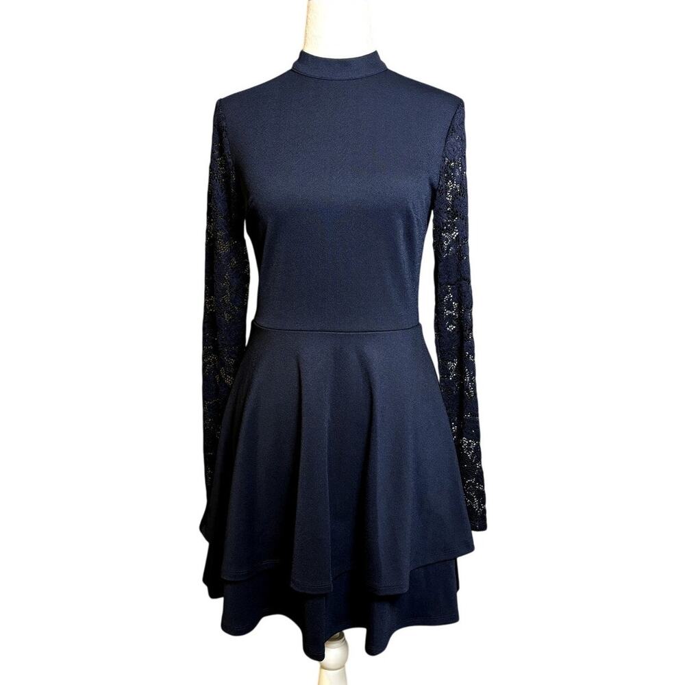 City Studio Navy Blue Lace Long Sleeve Office Siren Juniors Dress Size 5/6 NWOT